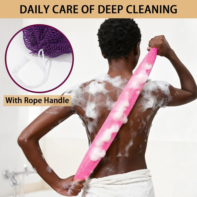 African Net Sponge Authentic, Exfoliating Bath Sponge, Body Scrubber Shower Loofah for Daily Use, Travel Portable Bath Essentials (Black)