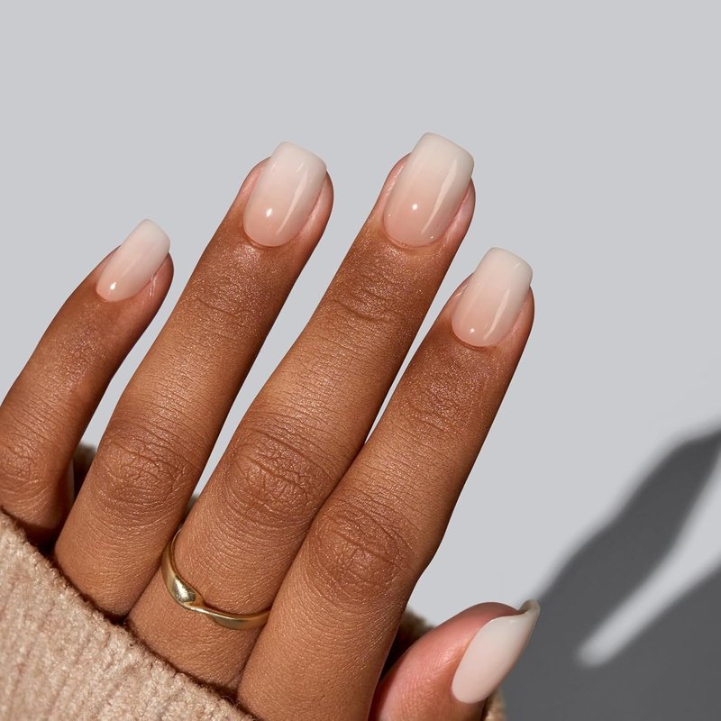 BTArtbox Square Ombre Press On Nails | Soft Gel Short Nails with Glue - 32 Reusable Kit in Vanilla Cream