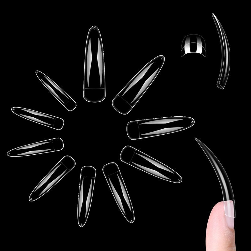 NOVO OVO French Tip Duck Nail Tips Press on, Pre-designed Soft Gel Nail Extension, Pre-applied Tip Primer & Base Coat, Full Cover Matte Vrial False Nails for DIY