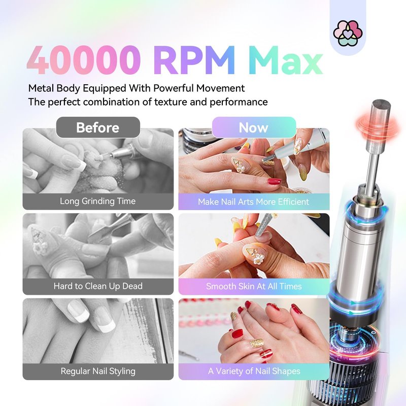 SAVILAND Nail Drill for Acrylic Nails Professional: 40000RPM Nail Drill 6000mAhm High Capacity Rechargeable Electric Nail File 13 Drill Bits for Nails Manicure Pedicure E File Sky Realm