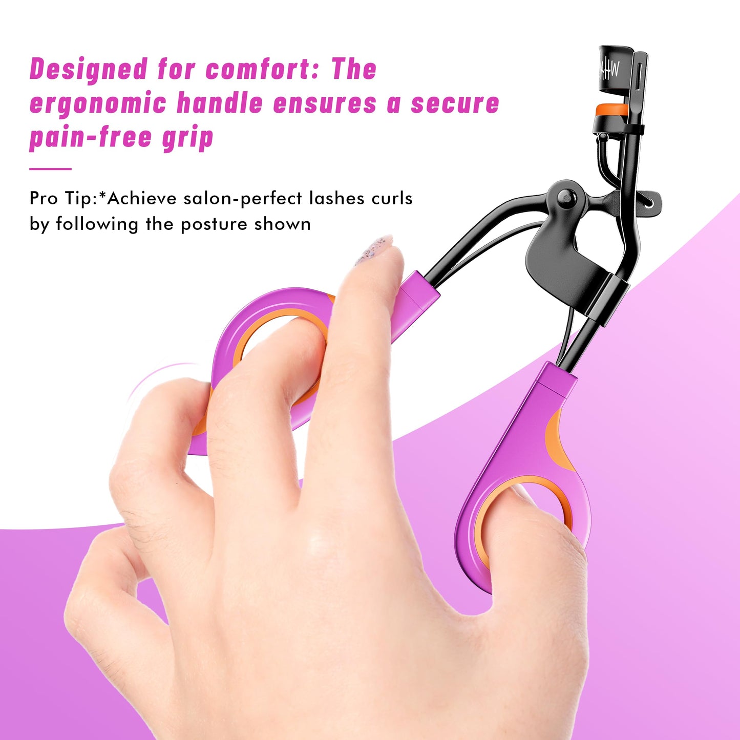 Whalrace Eyelash Curlers with 6PCS Extra Replacement Pads, Premium Quality Eye Lash Curler, Superior Curling Effect, Easy to Hold and Use, Valentine's Day Gift for Her - Orange Purple Handle
