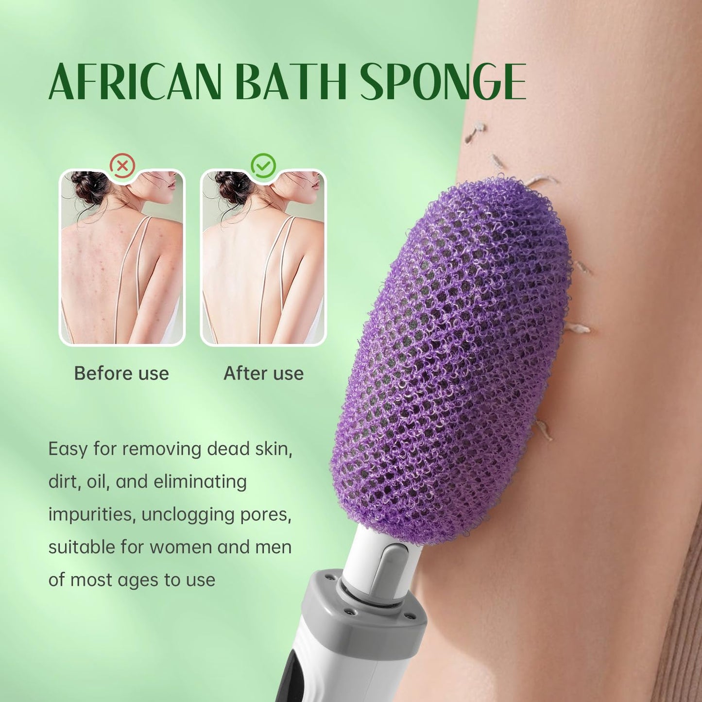 Pecait Electric Body Brush, African Bath Sponge Back Scrubber for Shower, IPX7 Waterproof Dual-Speed Control Bath Brush with 3 Interchangeable Heads, for Cleansing, Exfoliating and Massaging Skin