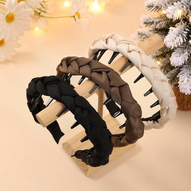 Auseibeely Zig Zag Headbands for Women - Non-Slip Satin Braided Hair Accessories | 3 Pcs Set