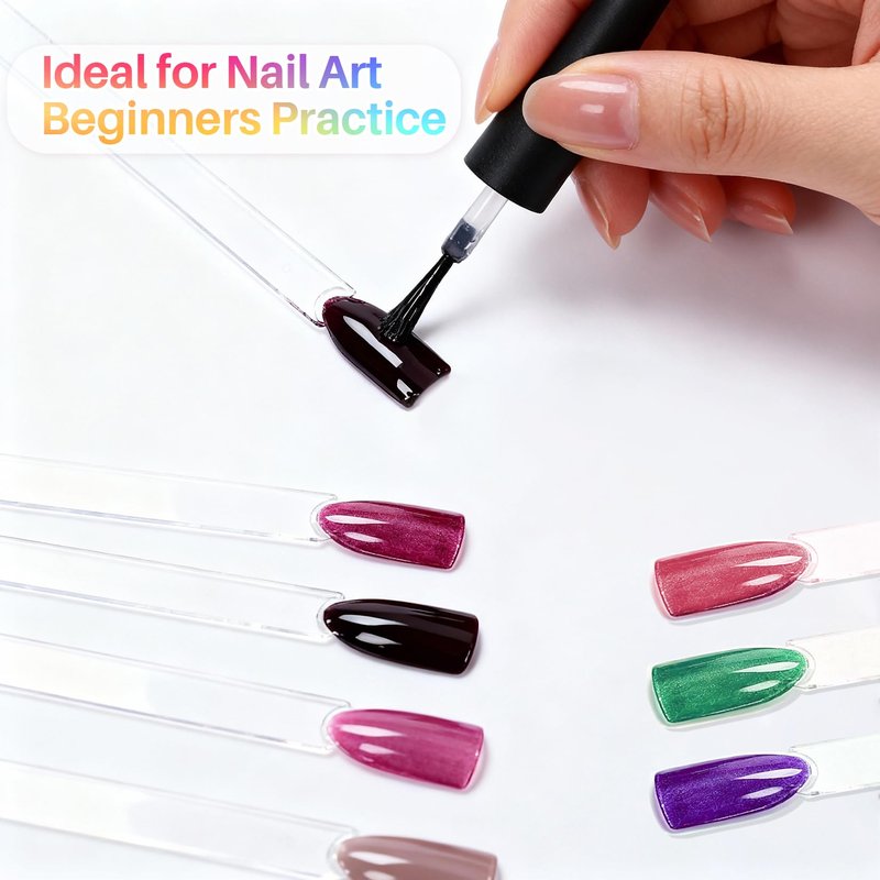 RAQEHO 200PCS Nail Swatch Sticks - Clear Nail Color Swatches with Ring Acrylic Fan Shape Nail Polish Sample Swatches Nail Practice Stick Gel Polish Display Stick for Technician Beginner Home Salon Use