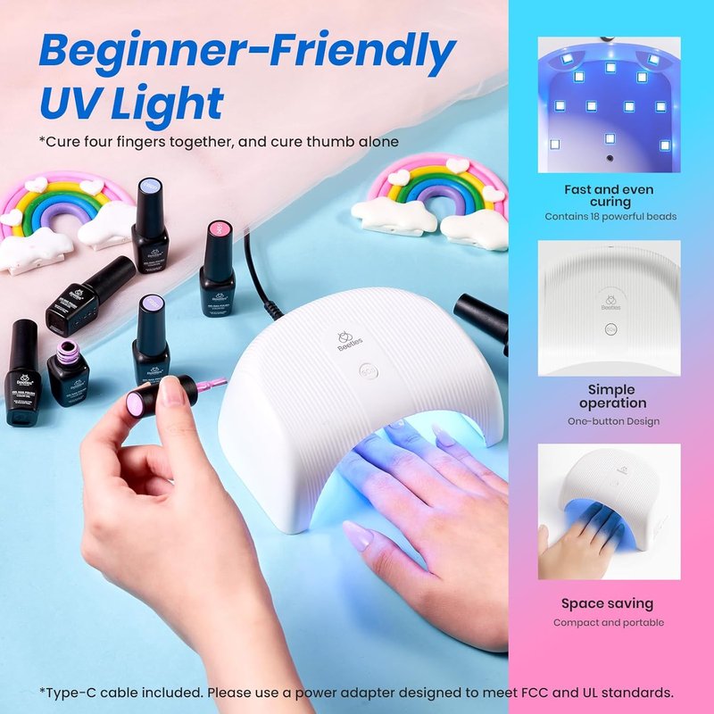 Beetles Gel Nail Polish Kit - 20 Vibrant Colors with UV Light | TPO & HEMA Free Base & Top Coat for DIY Nail Art