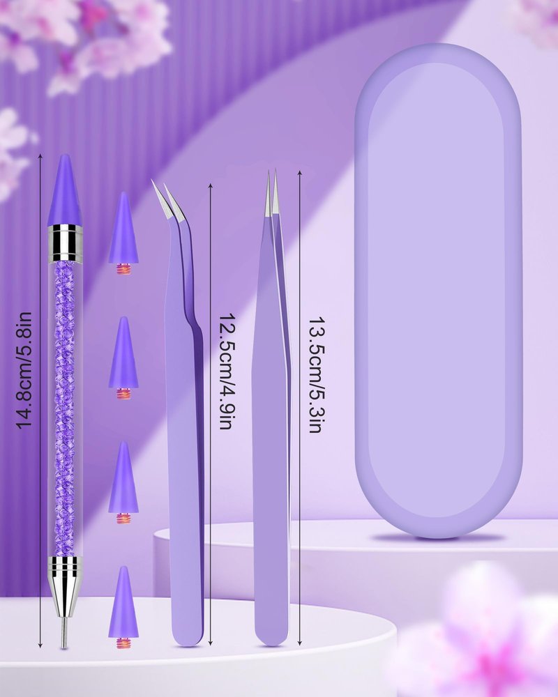 Rhinestone Picker Tool Set,Rhinestone Applicator Tool,Rhinestone Picker Dotting With 4 Extra Purple Replaceable Wax Head and 2 Tweezer (Purple)