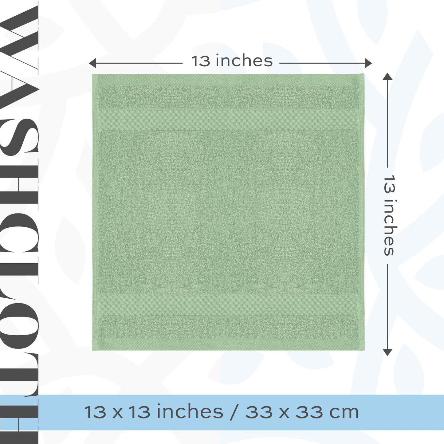 White Classic Luxury Cotton Washcloths 13x13 Inch - 650 GSM Turkish Cotton | Hotel, Spa, Bathroom Face Towel | 12 Pack, Mint Green