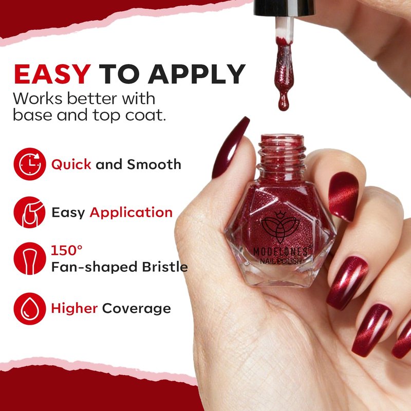 Red Nail Polish Set - 6 Colors Cat Eye Glitter Mini Quick Dry Lacquer Kit | Magnetic Sparkle DIY Nail Art Gift for Women & Girls
