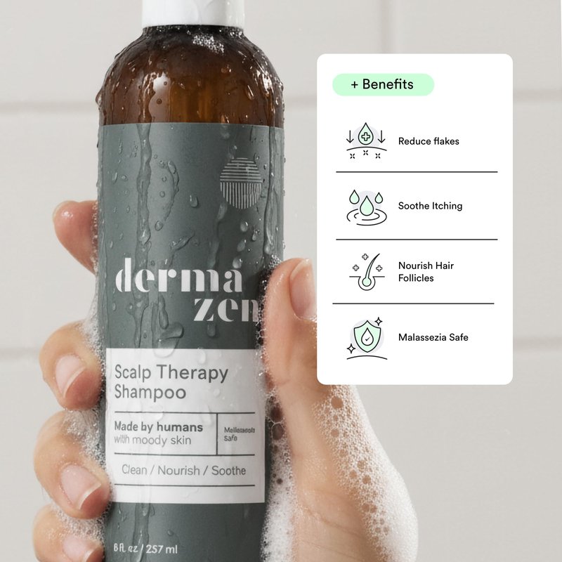 Dermazen Cleansing Scalp Therapy Shampoo for Flaky, Itchy Scalp | Steroid-Free, Sulfate-Free | Visibly Reduces Flaking & Soothes Itch | Malassezia-Safe with Piroctone Olamine | 8 fl oz