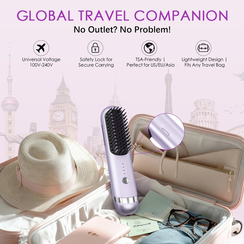 New Go Brush Pro 2026 Cordless Hair Straightener Brush, 280M Dual-Pole Ions, 1-Min MCH Fast Heat, 4000mAh 45-Min Runtime,TSA Mini& Travel,Auto Shut-Off,121 Teeth For Anti-Scald Frizz-Free Salon Smooth