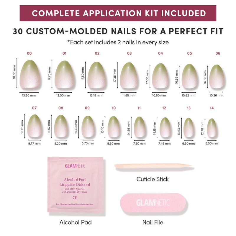 Glamnetic Quick Press Mani - Mess-Free Peel and Stick Almond Nails | Lime Beam, 15 Sizes, 30 Nail Kit