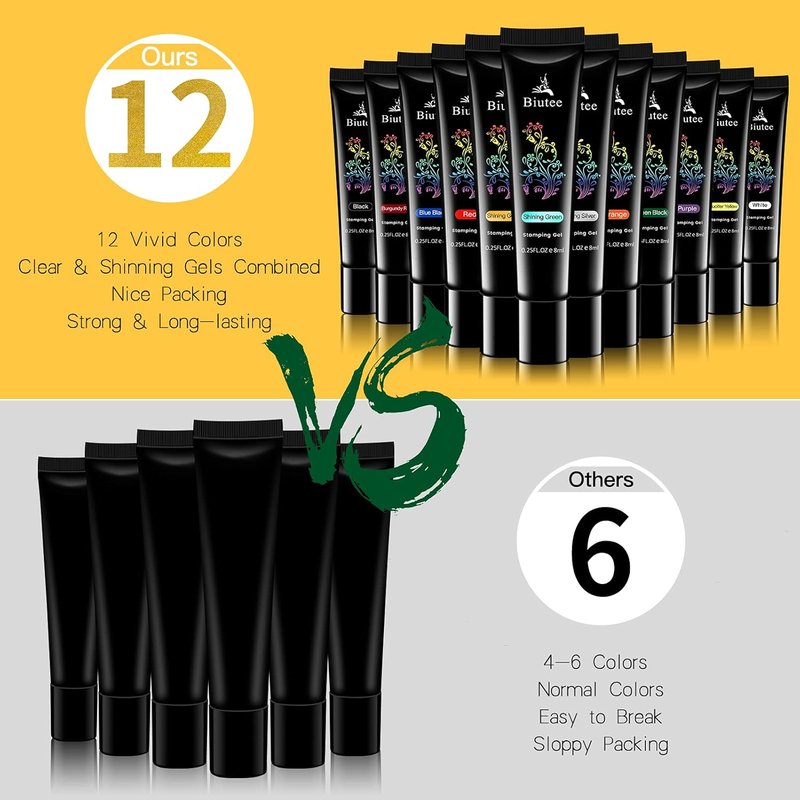SEISSO Stamping Nail Polish Gels - 12 Colors UV Soak Off Gel for DIY Nail Art | 0.25 Fl Oz