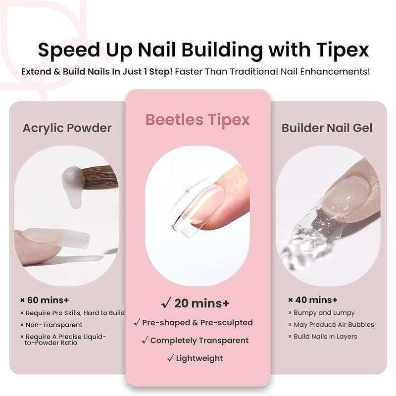 Beetles Instant Apex Nail Tips - Short Square Acrylic Tips, 192 Pcs in 16 Sizes 00–14 for DIY Nail Extensions