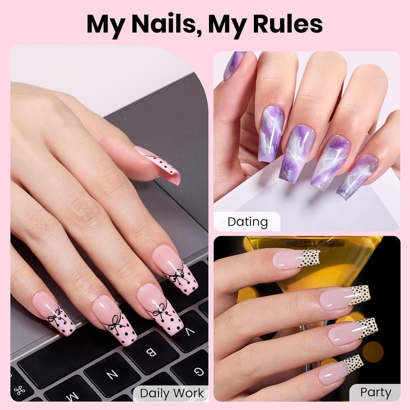 Beetles Gel Nail Kit - Coffin Medium 320pcs Nail Tips with 15g Glue Gel & Mini Lamp | DIY Acrylic Set