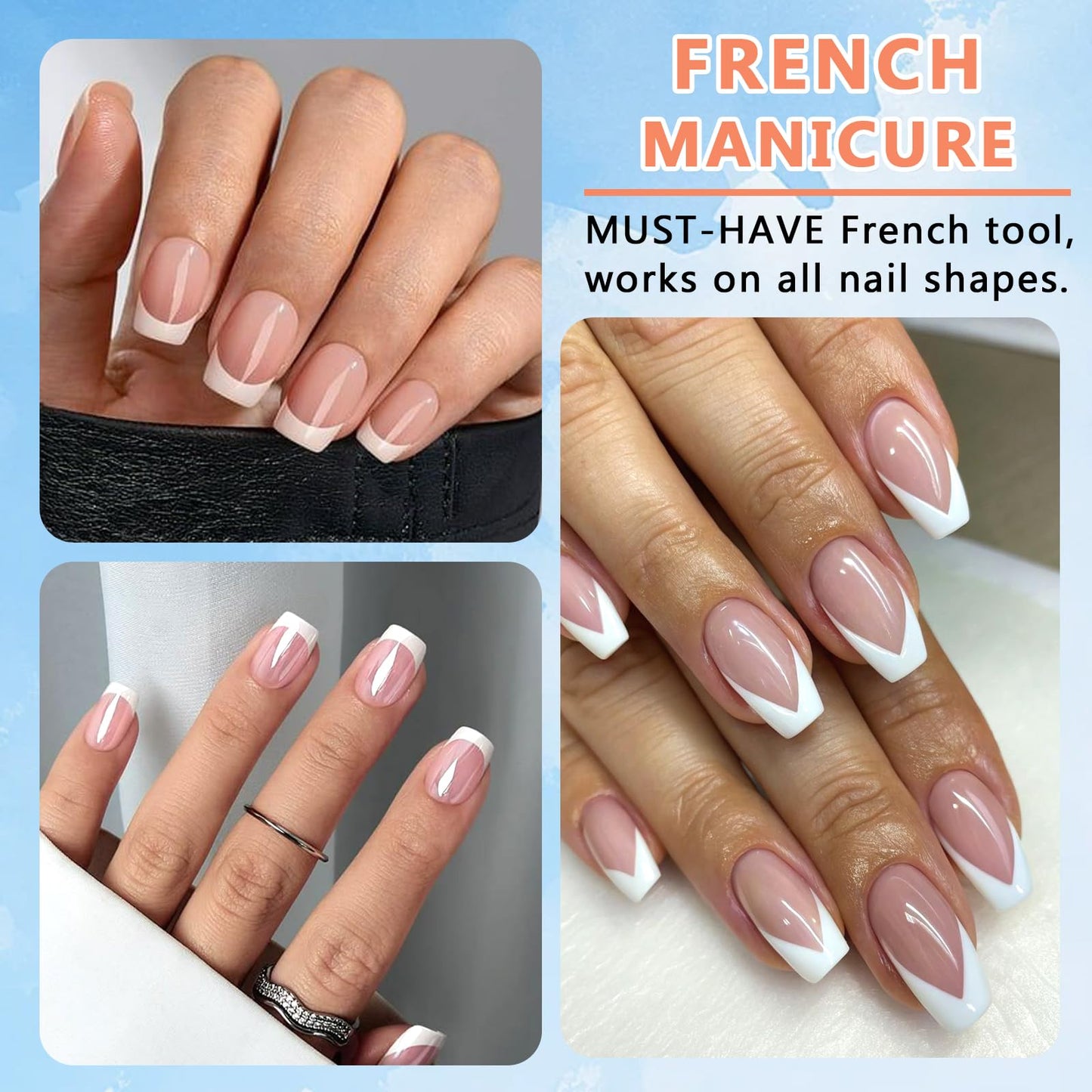 SUTOKAKA French Tip Tool- 4 Pcs Nail Stamper Kit Clear Silicone Nails Stamping Long & Short Jelly Stamper with Scrapers Nail Printing Tool for French Manicure Home DIY Nails Art Salon