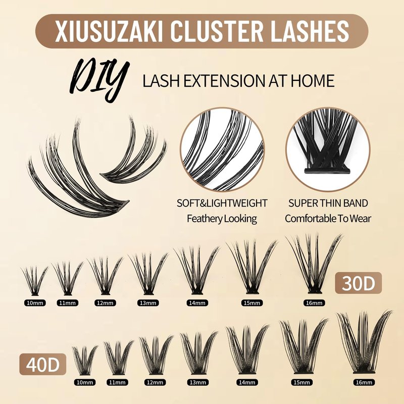Skiennix Lash Extension Kit - 280pcs D Curl Cluster Lashes with Bond, Seal & Tweezers | 10-16mm Mixed