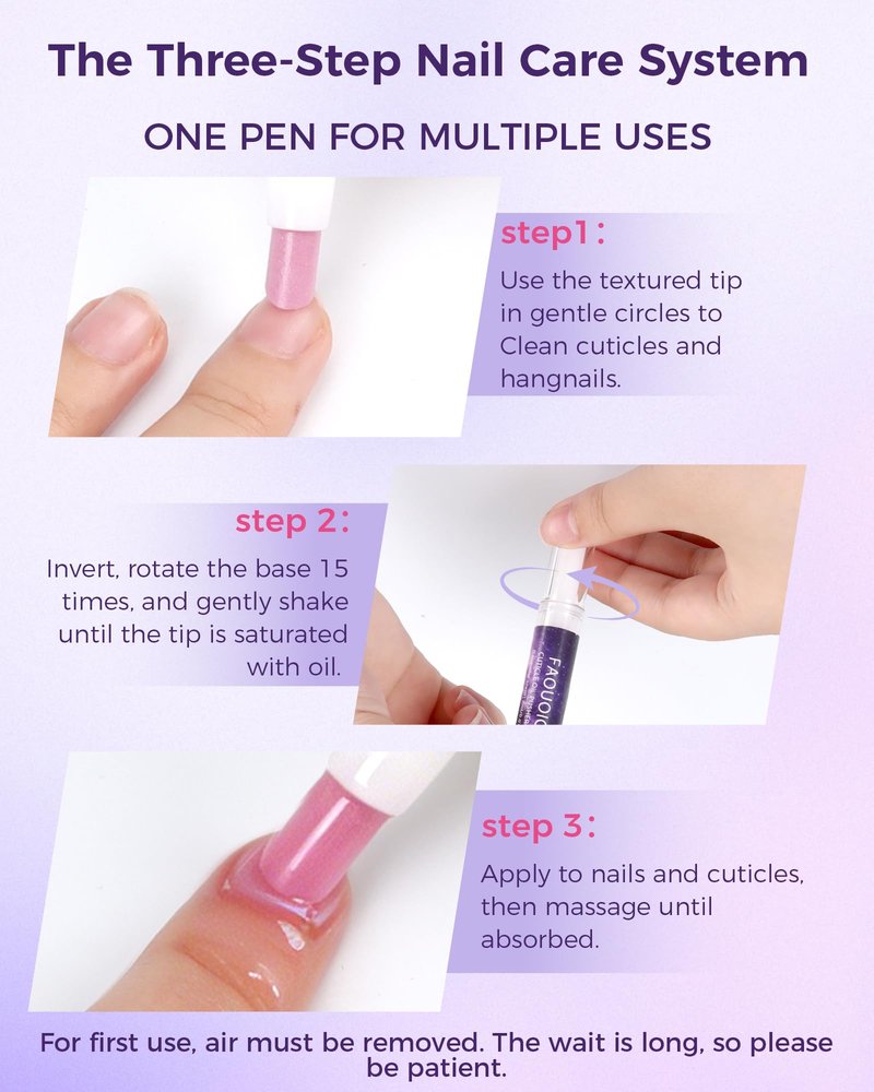 3 Pack Ceramic Cuticle Oil Pusher Pen, Cuticle Remover Pen with Micro-Dosing Oil, Moisturizing Nail Care, Suitable for Dry & Damaged Nails, Hydrates & Strengthens