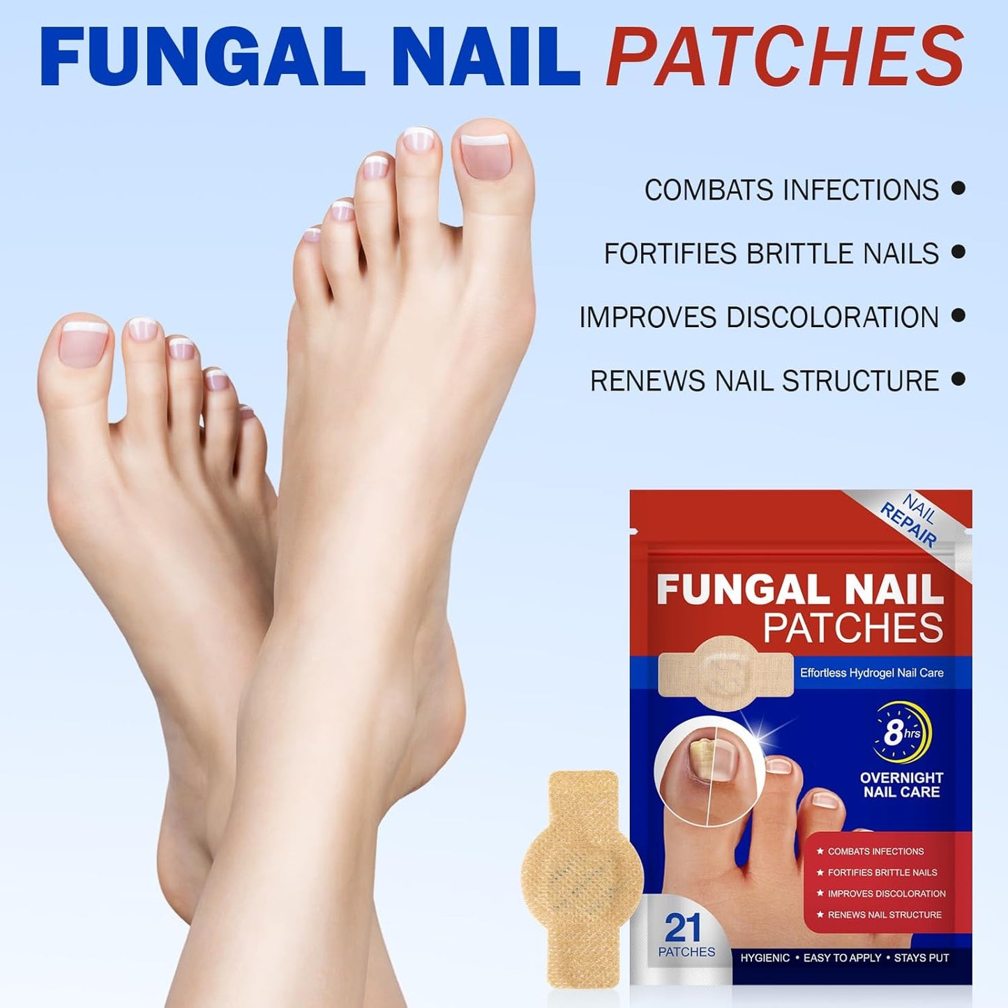 Skiennix Nail Patches for Toenail Repair - 42PCS Overnight Support for Damaged, Thick Toenails | Natural Formula