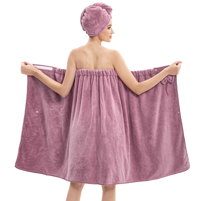 HJMJY Bath Wrap Towels for Women – Adjustable Spa Shower Wrap with Super Absorbent Microfiber, Quick-Dry Body & Hair Towel Set for Home, Hotel, Beach, Pool, Gym, Travel – Purple