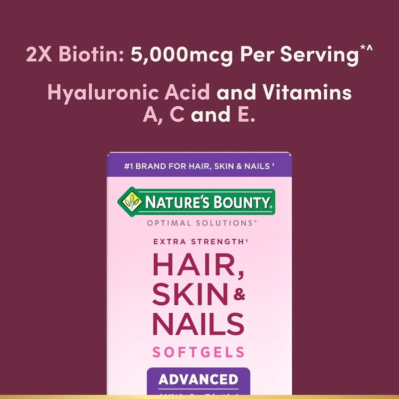 Nature's Bounty Advanced Hair, Skin & Nails - Argan-Infused Vitamin Supplement with Biotin & Hyaluronic Acid | 150 Softgels