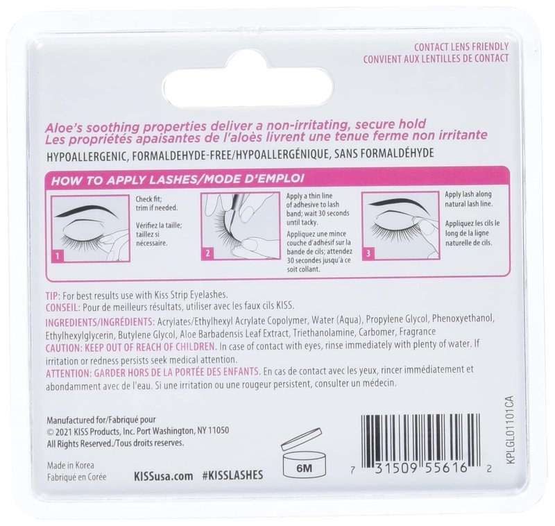 KISS Lash Adhesive, Lash-Glue, 24hr Strip Eyelash Adhesive, Clear, Includes Lash-Adhesive, Long Lasting Wear, Can Be Used with Strip Lashes and Lash Clusters (Pack of 2)