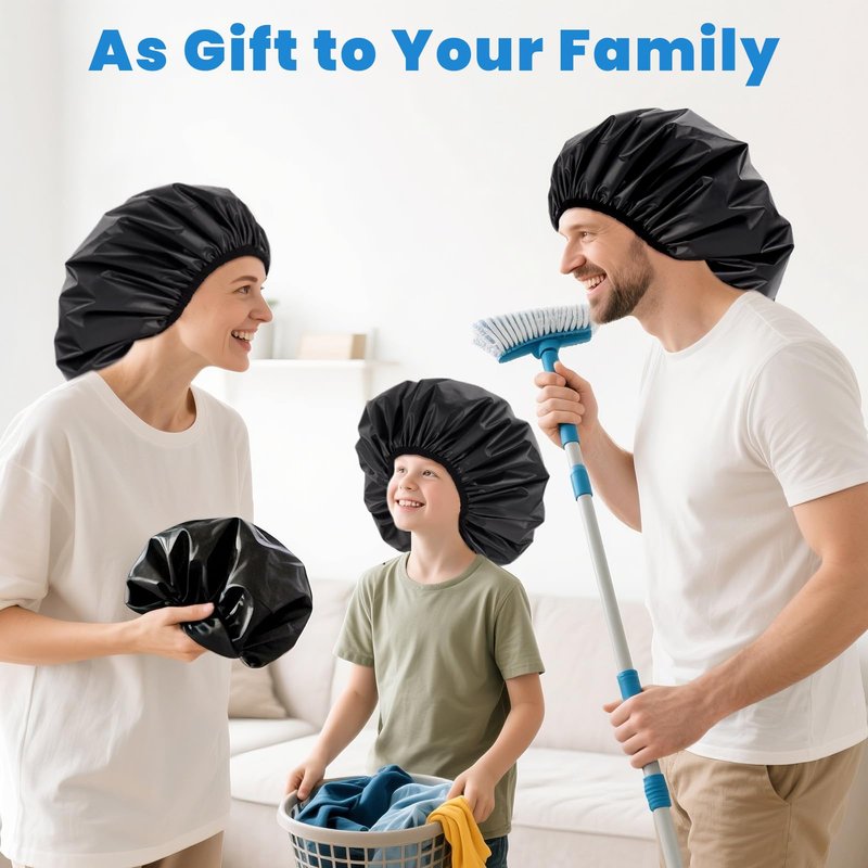 Extra Large Shower Cap XL Satin Lining Shower Bonnet Black Shower Cap for Men Women Thick Long Hair Braids Curly Hair