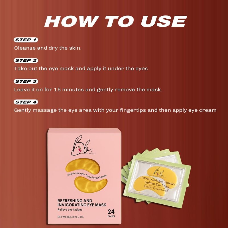 Gold Under Eye Masks - Collagen Hydrating Gel Patches for Dark Circles & Fine Lines | 24 Pairs Vegan, Cruelty-Free Skincare