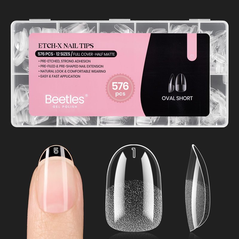 Beetles Gel Nail Tips Short Oval 576Pcs, 12 Sizes Pre-Shaped Half Matte Press On Nails Gelly Tips False Nails for Gel Full Cover False Nails Home DIY Nail Salon Gifts for Girls Women