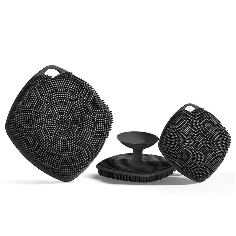 ARIOSOX 2 Pack Face Scrubbers, Silicone Body Scrubber Soft Bristles, Gentle Lather, Exfoliating & Deep Cleaning for Sensitive Skin, Giant Suction Cup Stick Securely (Body + Face Scrubber Black)