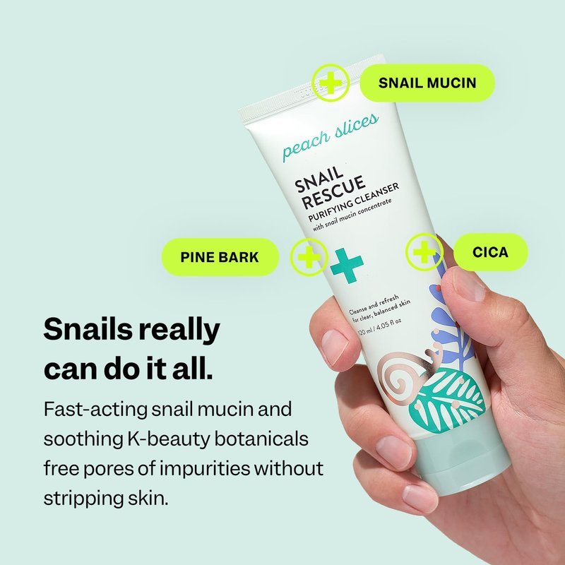 Peach Slices Snail Rescue Cleanser - Purifying Formula with Snail Mucin & Hyaluronic Acid (4.05 oz) | Refresh & Cleanse Skin