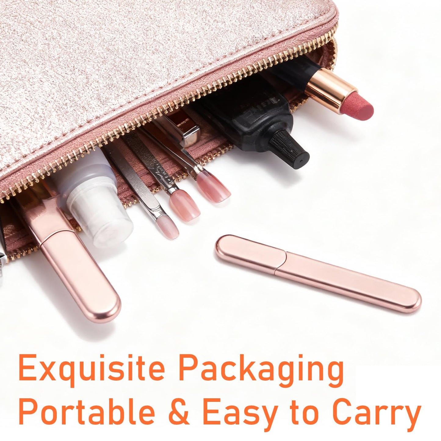 WOKOTO 2 Packs Glass Nail File with Case for Nail Shaping & Polishing, Rose Gold & Black Double Sided Transparent Crystal Diamond Fingernail Files Glass Nail Buffer for Natural and Acrylic Nails