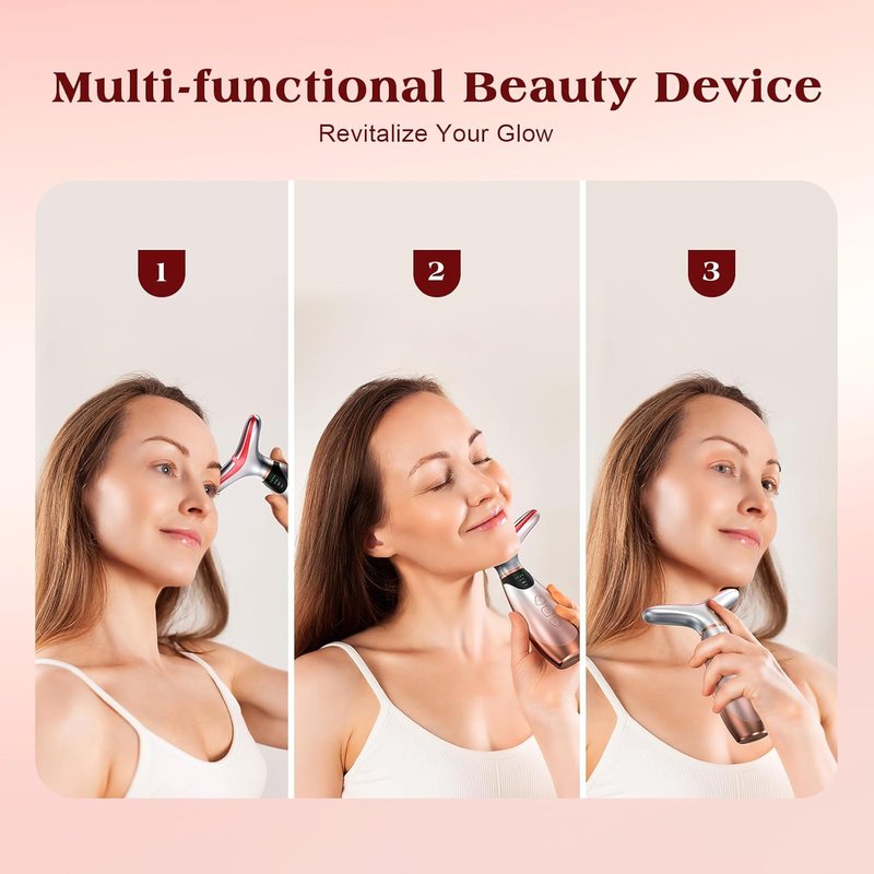 Facial Massager with Red Light Therapy - 7 Colors, Heating Vibration for Face & Neck Care