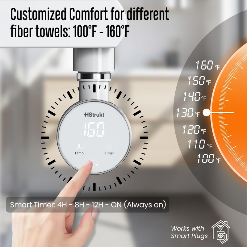 HStrukt Towel Warmer, Large Size Heated Towel Rack with Built-in Timer and Temperature Control, Detachable Controller, Hardwired/Plug-in, White