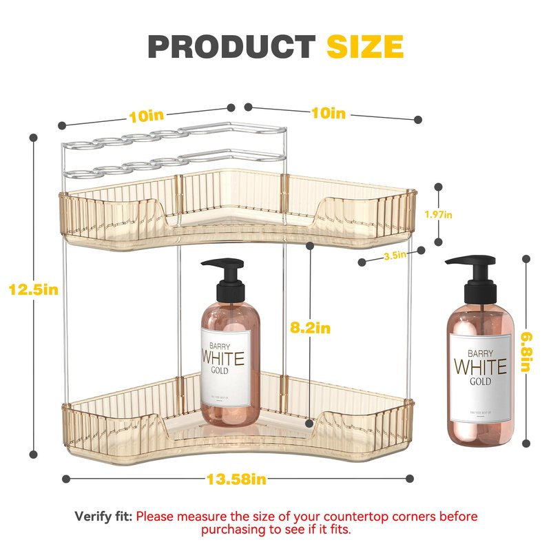 Asayuee 2-Tier Corner Bathroom Counter Organizer with Top Toothbrush Holders,Large Makeup Organizer Countertop with Brush Holder,Skincare Organizers Corner,Exquisite Vanity Organizer (Gold, 2 Tier)