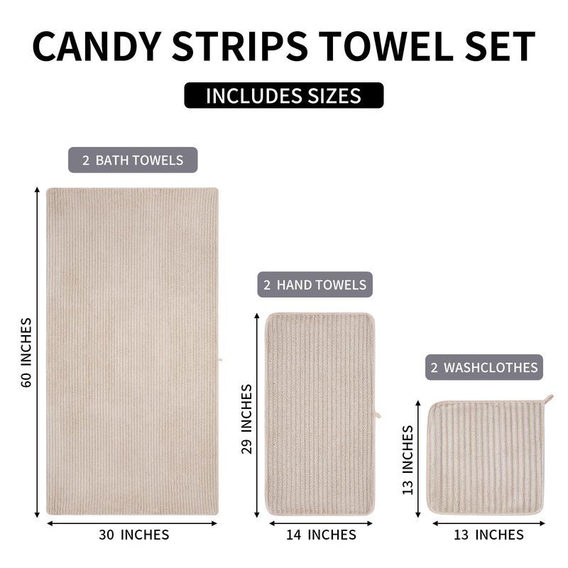 NALIVO 6-Piece Bath Towel Set(30"x60"), 2 Large Bath Towel Sheets, 2 Hand Towels and 2 Washcloths - Highly Absorbent Quick Dry Microfiber,Ultra Soft Towel Set for Bathroom (Beige)