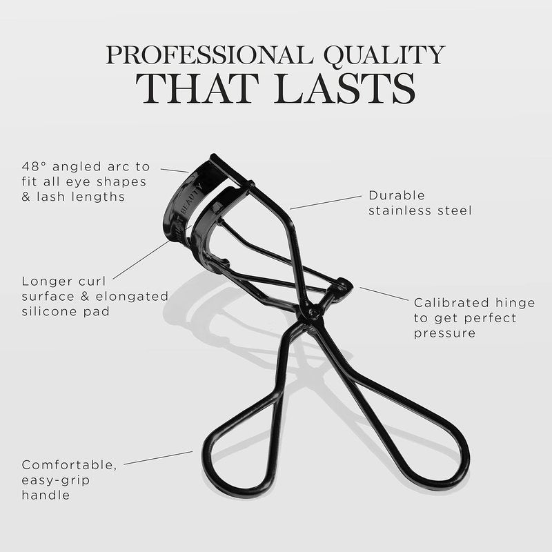 Brilliant Beauty Eyelash Curler - Dramatic Curling Tool with Satin Bag & Refill Pads | Jet Black