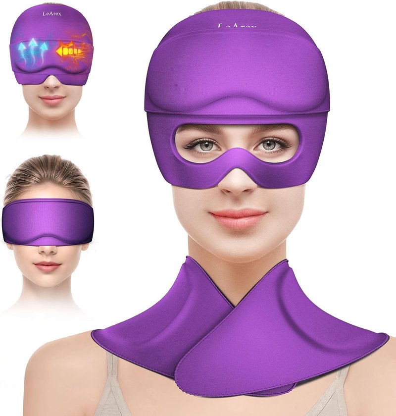 Skiennix 3-in-1 Migraine Relief Cap - Detachable Ice Pack & Eye Masks for Headaches | Purple