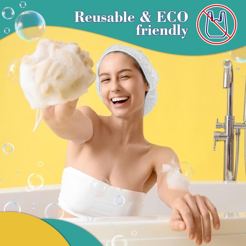 MAQIHAN 6 Shower Cap Reusable Waterproof - Large Plastic Shower Caps Hair Treatment Deep Conditioning Cap Shower Hat Hair Care Bathing Travel Essentials Washable Cover Women Men Long Hair Accessories