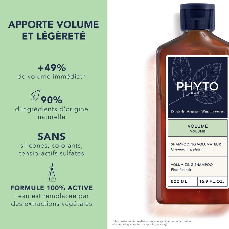 PHYTO VOLUME Volumizing Shampoo, Lightweight, For Fine Hair and Thin Hair, Instant Volume