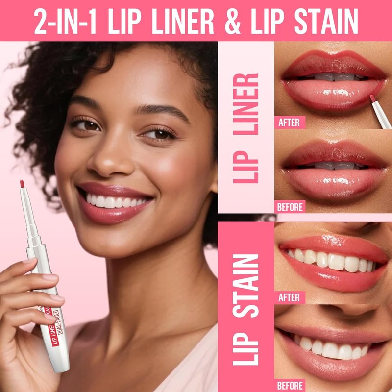 iMethod Lip Liner Stain - Long-Lasting 2-In-1 Dual-Ended Peel Off Lip Stain with Tweezer | Natural Rose Color