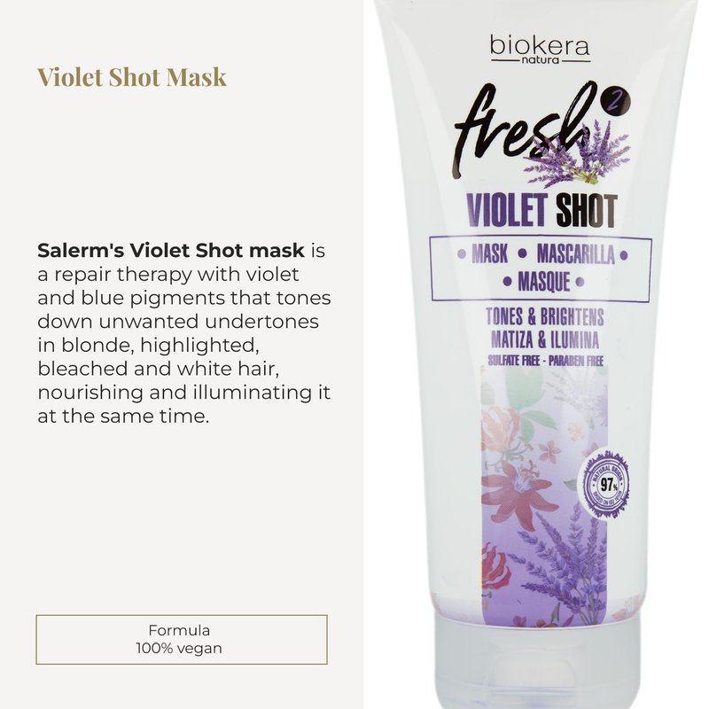 SALERM - Purple Mask - Biokera Fresh Violet Shot Mask - 200 ml - For Blonde, Gray, Highlighted, or Bleached Hair - Helps Neutralize Yellow Tones - Enhances Shine