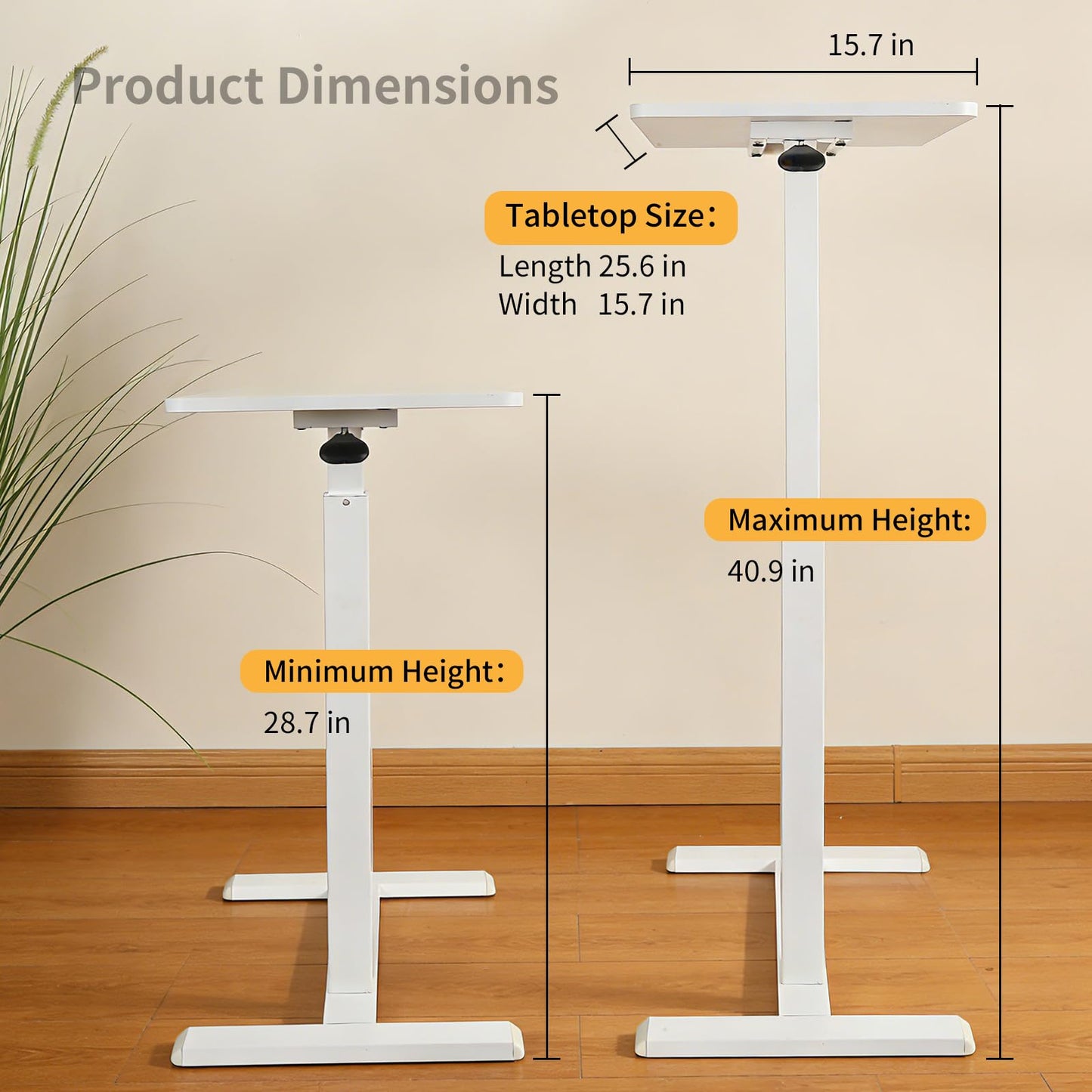 SOFTLYNICE Adjustable Standing Desk, Small Sit Stand Desk for Laptop, Overbed Bedside Table with Wheels, Compact Height Adjustable Desk for Home Office, Space Saving Workstation