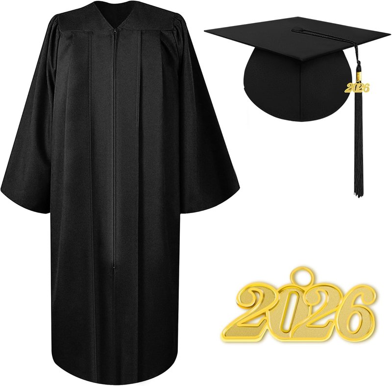 Matte Graduation Cap and Gown Set 2026 - Adult High School & Bachelor Tassel Included