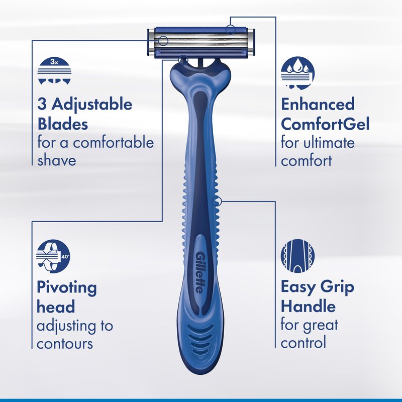 Gillette Sensor3 Comfort Men's Disposable Razors, 12 Razors