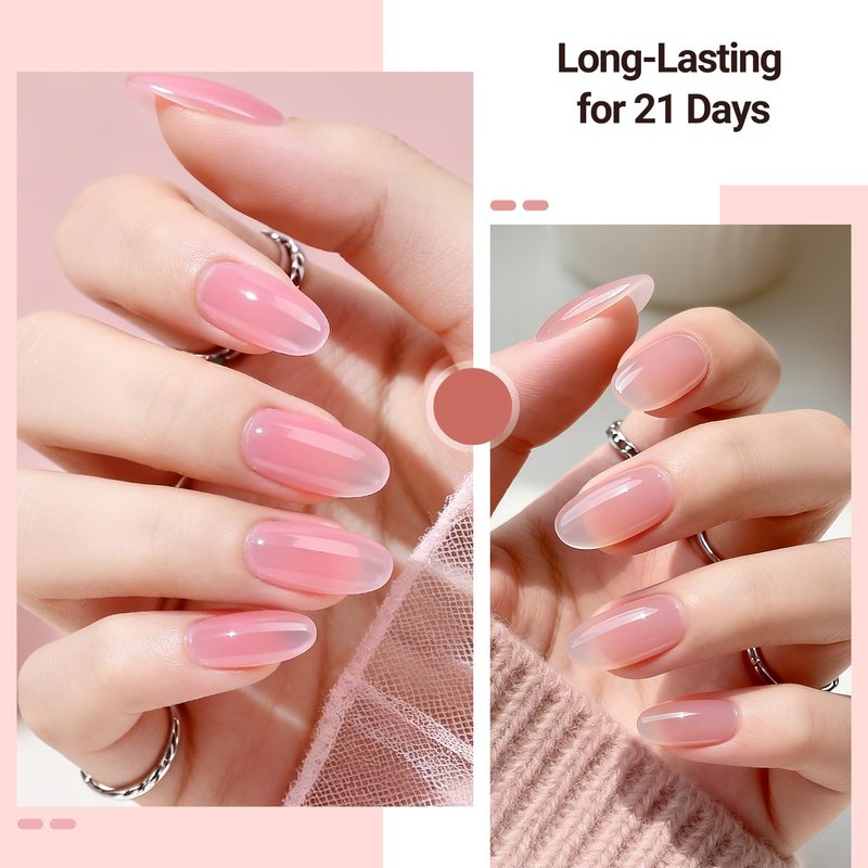 JODSONE Jelly Gel Nail Polish Set, 32 Colors Sheer Pink Gel Polish Set with Base & Top Matte Glitter Coat for Nail Art DIY Salon at Home
