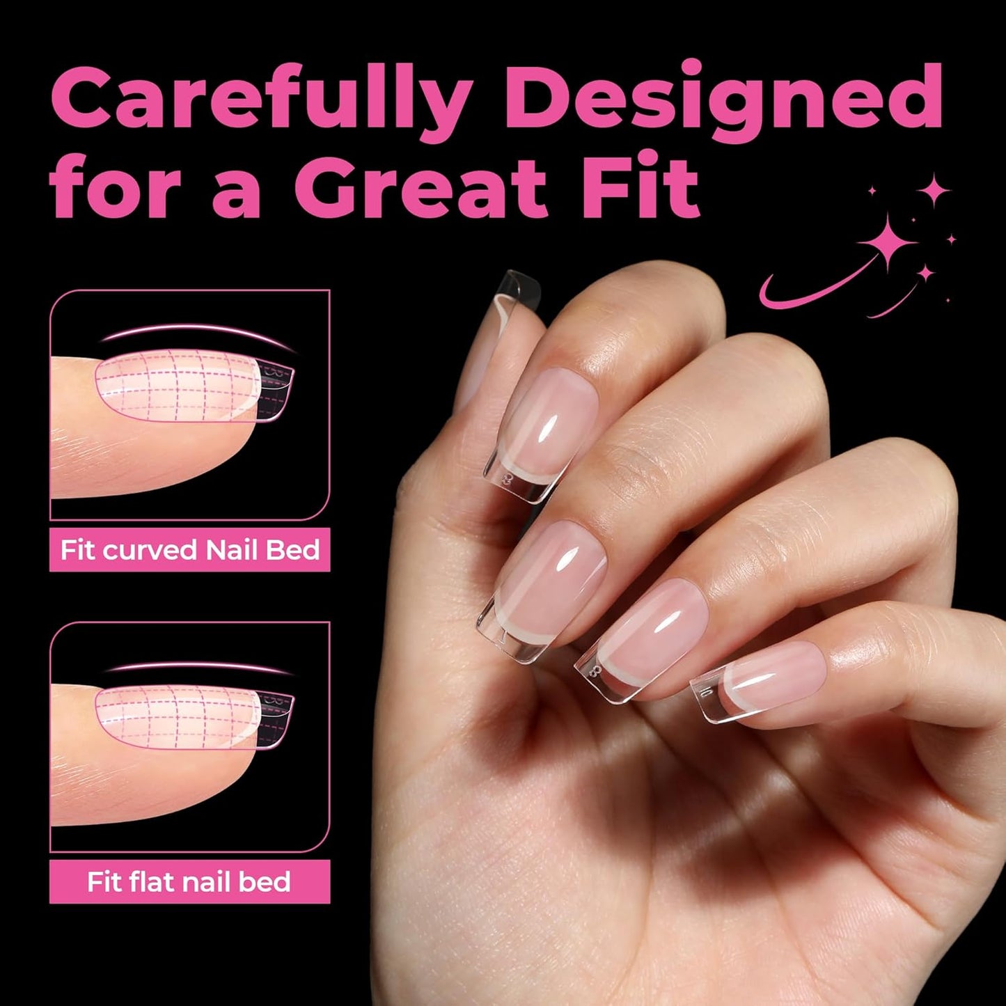 UNA GELLA Short Square Nail Tips - 216pcs Full Cover Clear Press-On Nails | 12 Sizes for DIY Nail Art