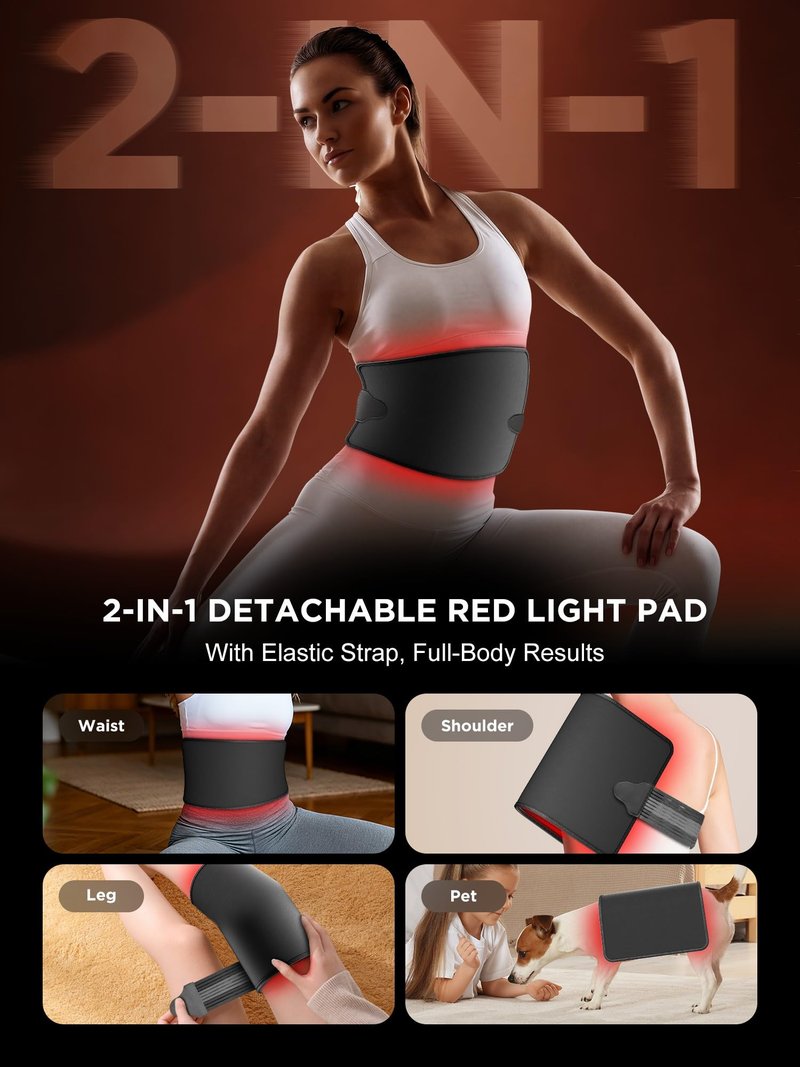 INTEO Red Light Therapy for Body and Face, 2-in-1 Red Light Therapy with Detachable Design, Infrared Light Therapy Lamp 660nm 850nm for Body at Home with Protective Glasses, Elastic Strap