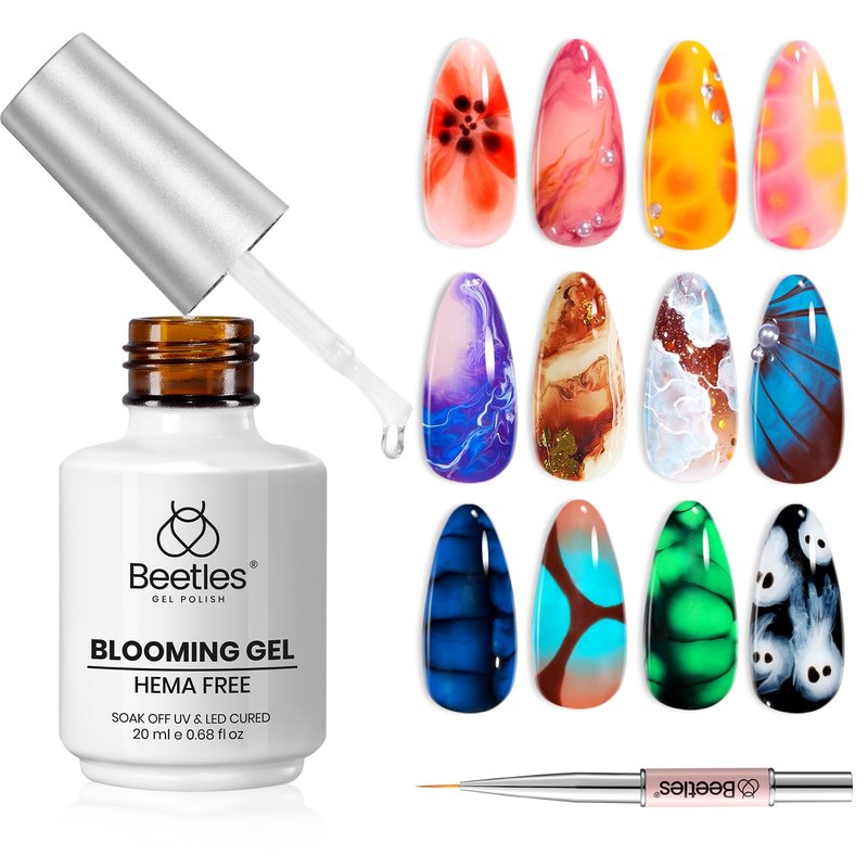 Beetles Blooming Gel Nail Polish - Christmas Limited Gel Polish for Spreading Effect Blossom Marble Natural Stone Watercolor Floral Print Soak off U V LED Lamp Cure Diy Nail Art Design Gifts for Women