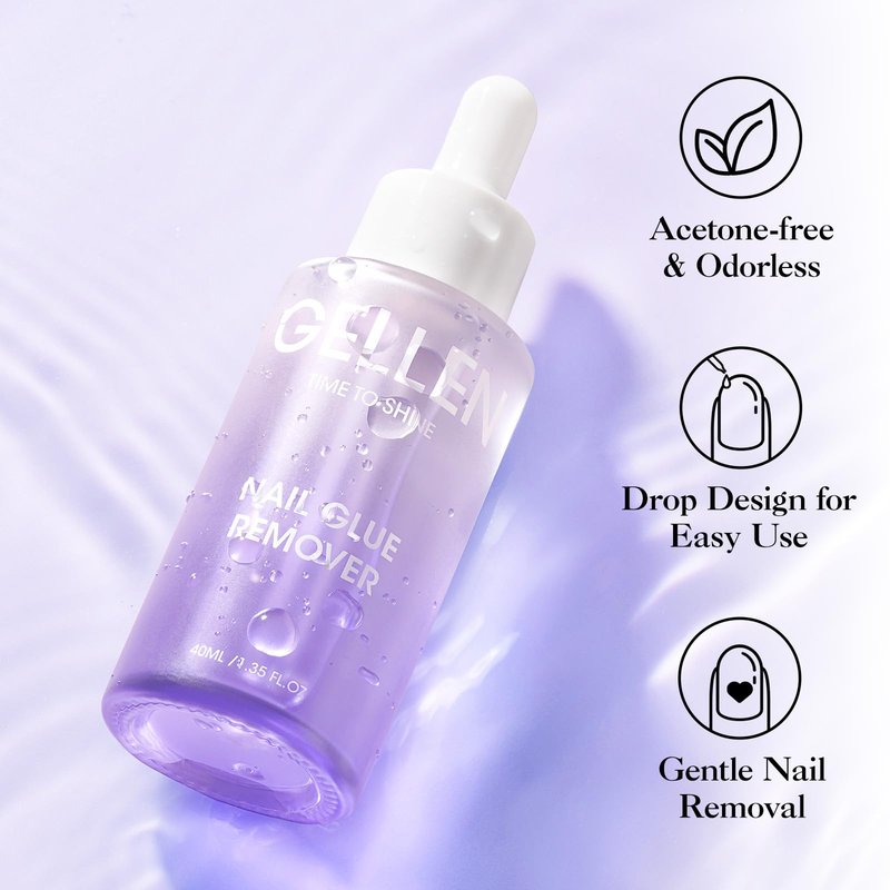 Gellen Nail Glue Remover for Press on Nails, 40ML Press On Nail Remover for UV Nail Glue, Non acetone Gentle Glue Off for False Nails Glue Tips, Odorless Easy Debonder, Not for Gel Polish