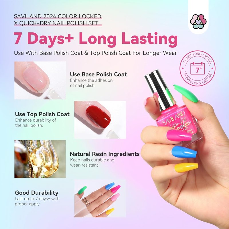 SAVILAND Quick Dry Nail Polish Set - 14 Pcs Neon Summer Colors | Fast-Drying Glitter & Regular Finish for Stunning Manicure